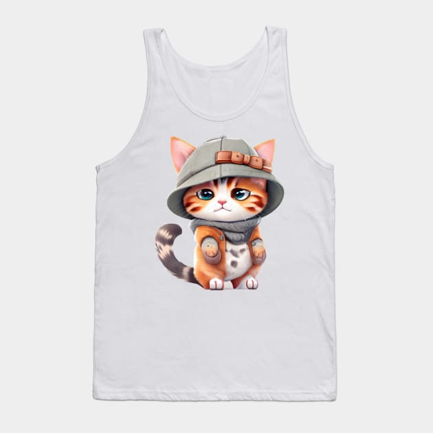 Cute Cartoon Cat wearing a Hat Tank Top by The Print Palace